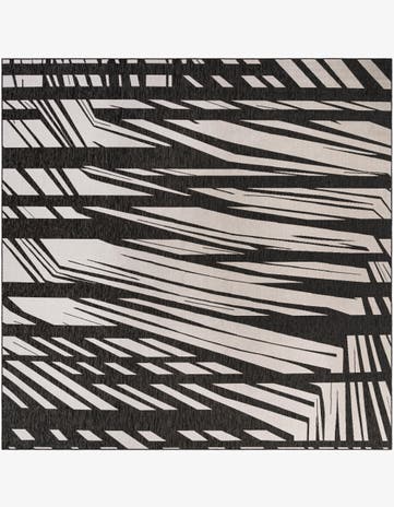 Black and White Easy-Clean Modern Indoor / Outdoor Square Rug