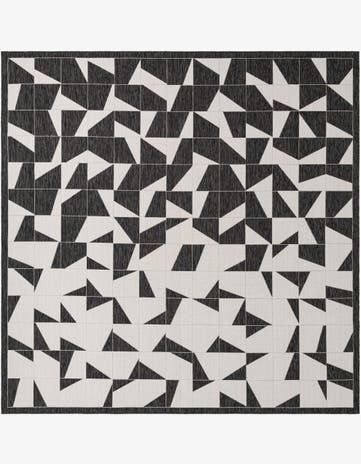 Black and White Easy-Clean Modern Indoor / Outdoor Square Rug