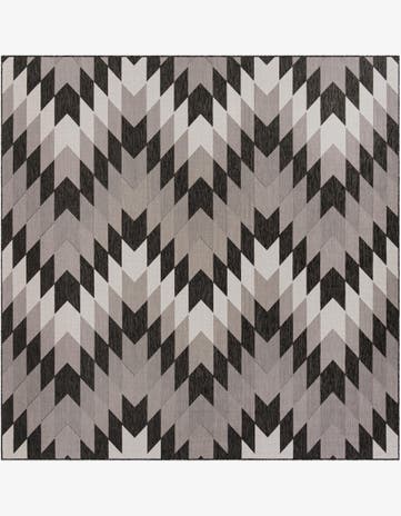 Black and White Easy-Clean Modern Indoor / Outdoor Square Rug