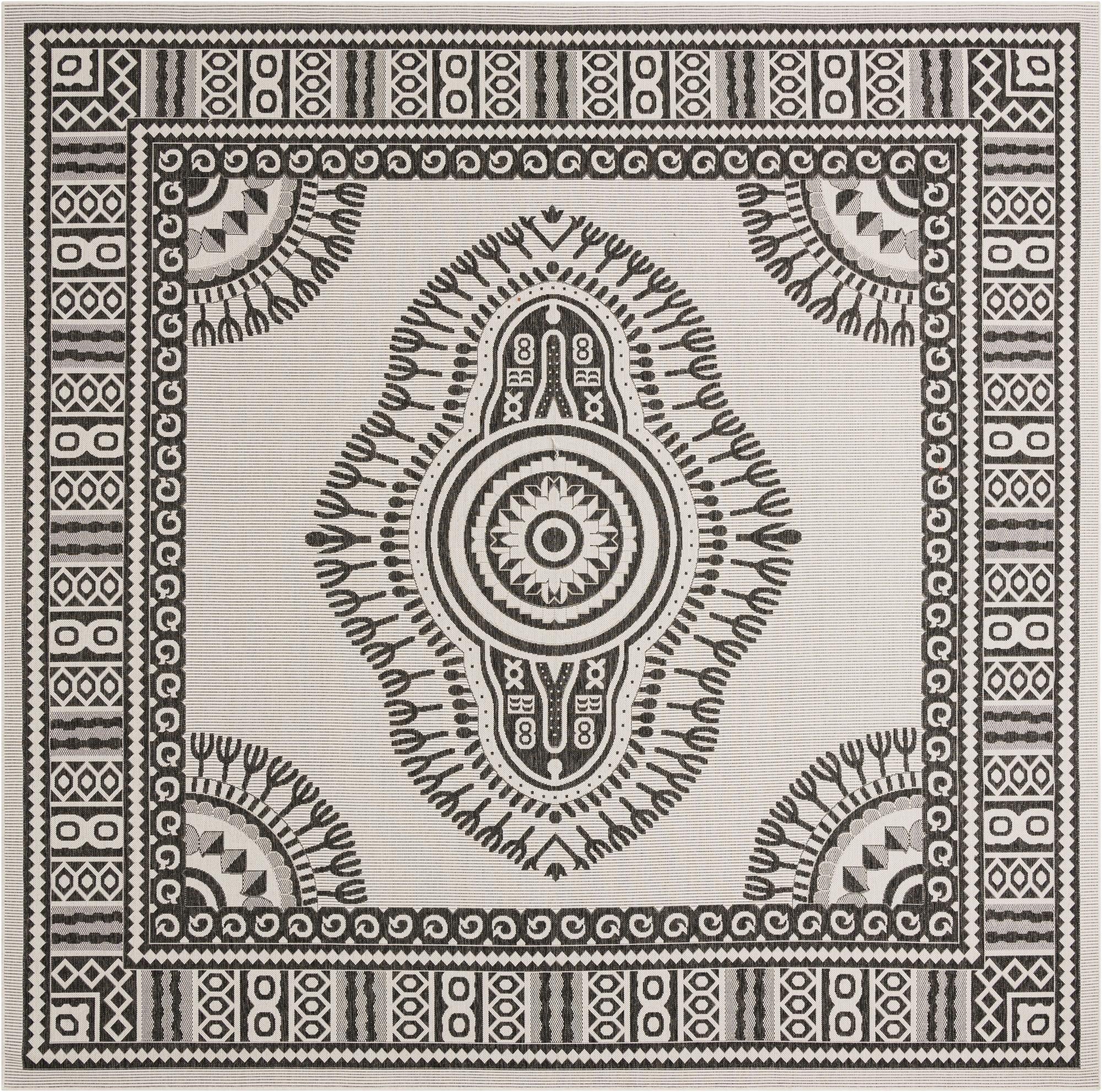 12' x 12' Easy-Clean Traditional Indoor / Outdoor Square Rug