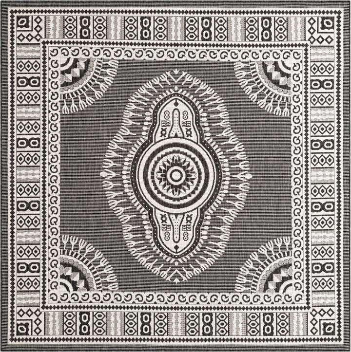 7' 10 x 7' 10 Easy-Clean Traditional Indoor / Outdoor Square Rug