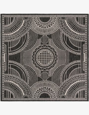 Black and White Easy-Clean Traditional Indoor / Outdoor Square Rug