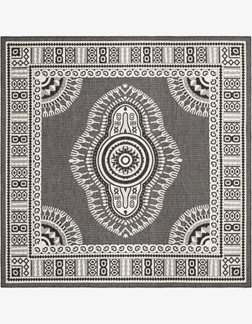 Black and White Easy-Clean Traditional Indoor / Outdoor Square Rug