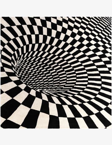 Black and White Vortex Wool Square Rug