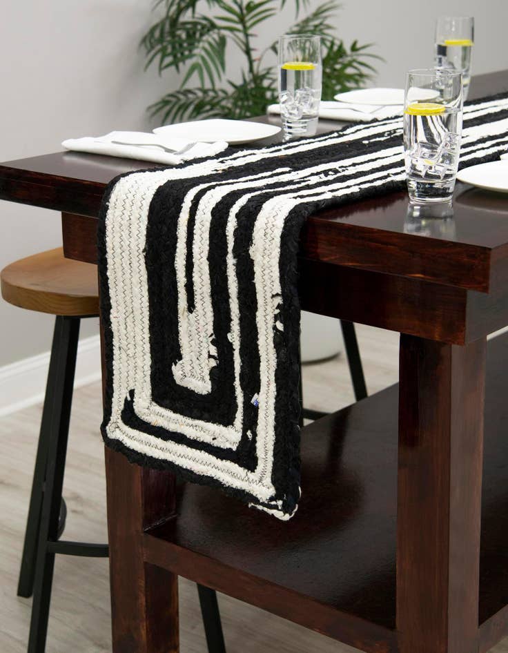 Detail image of 1' 2 x 8'  Hand Braided Chindi Table Runner Rug
