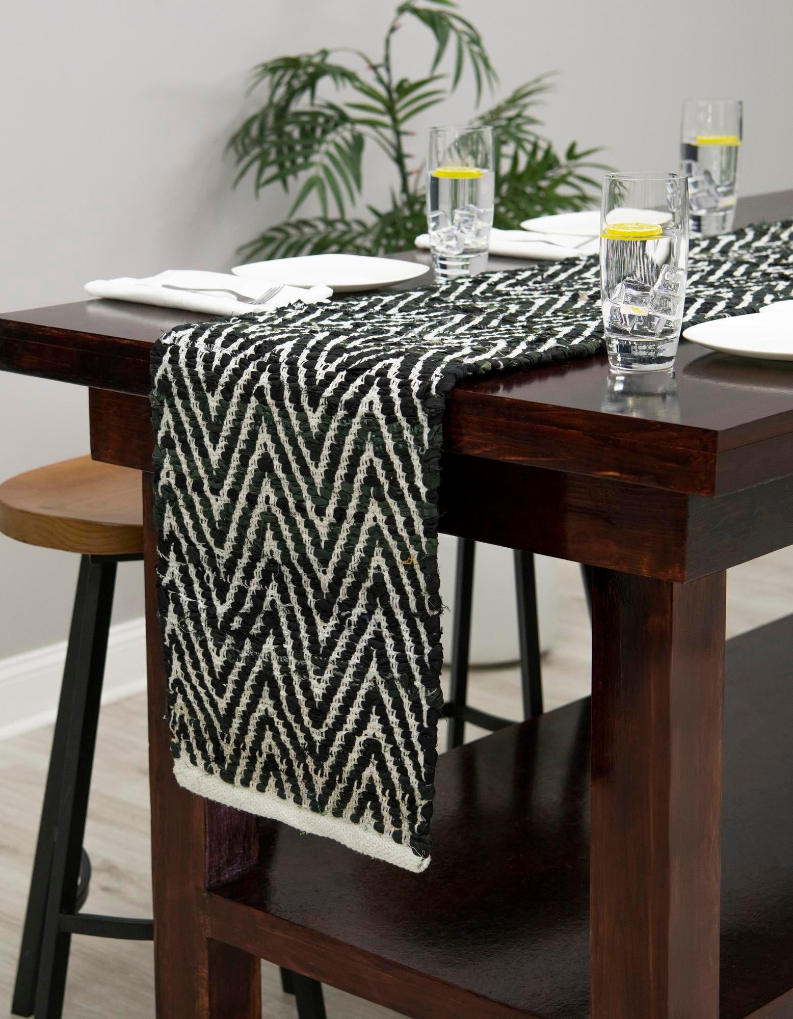 1' 2 x 10' Hand Woven Chindi Chevron Table Runner Rug