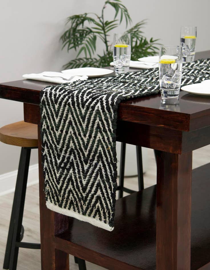 Detail image of 1' 2 x 10' Hand Woven Chindi Chevron Table Runner Rug