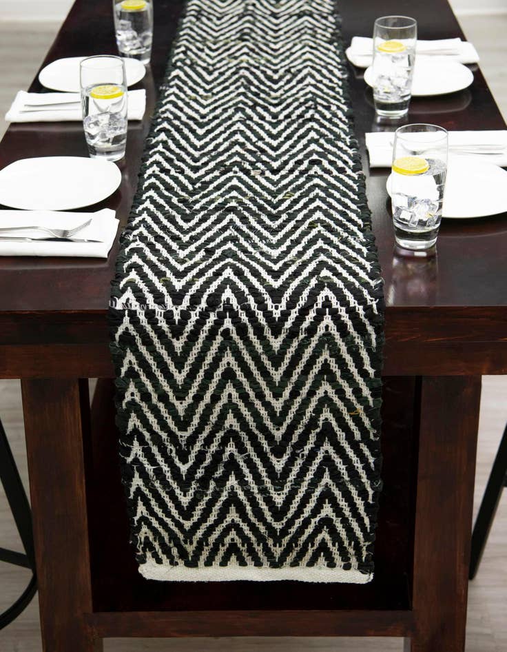 Detail image of 1' 2 x 10' Hand Woven Chindi Chevron Table Runner Rug