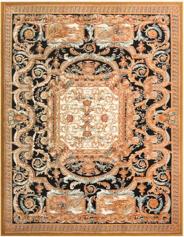Black Gold Brown Easy-Clean Traditional Indoor / Outdoor Rug