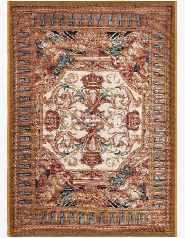 Black Gold Brown Easy-Clean Traditional Indoor / Outdoor Rug
