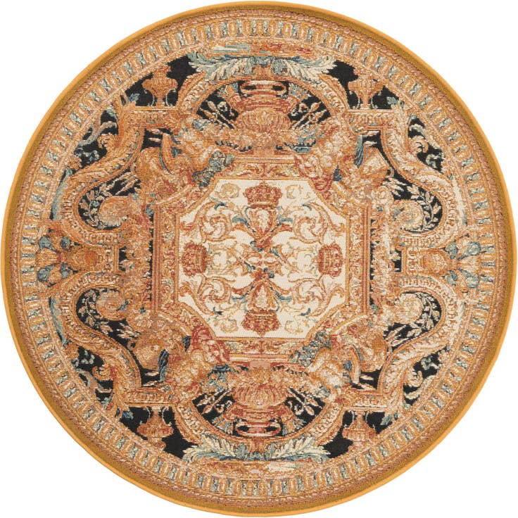 Detail image of 4' x 4' Easy-Clean Traditional Indoor / Outdoor Round Rug