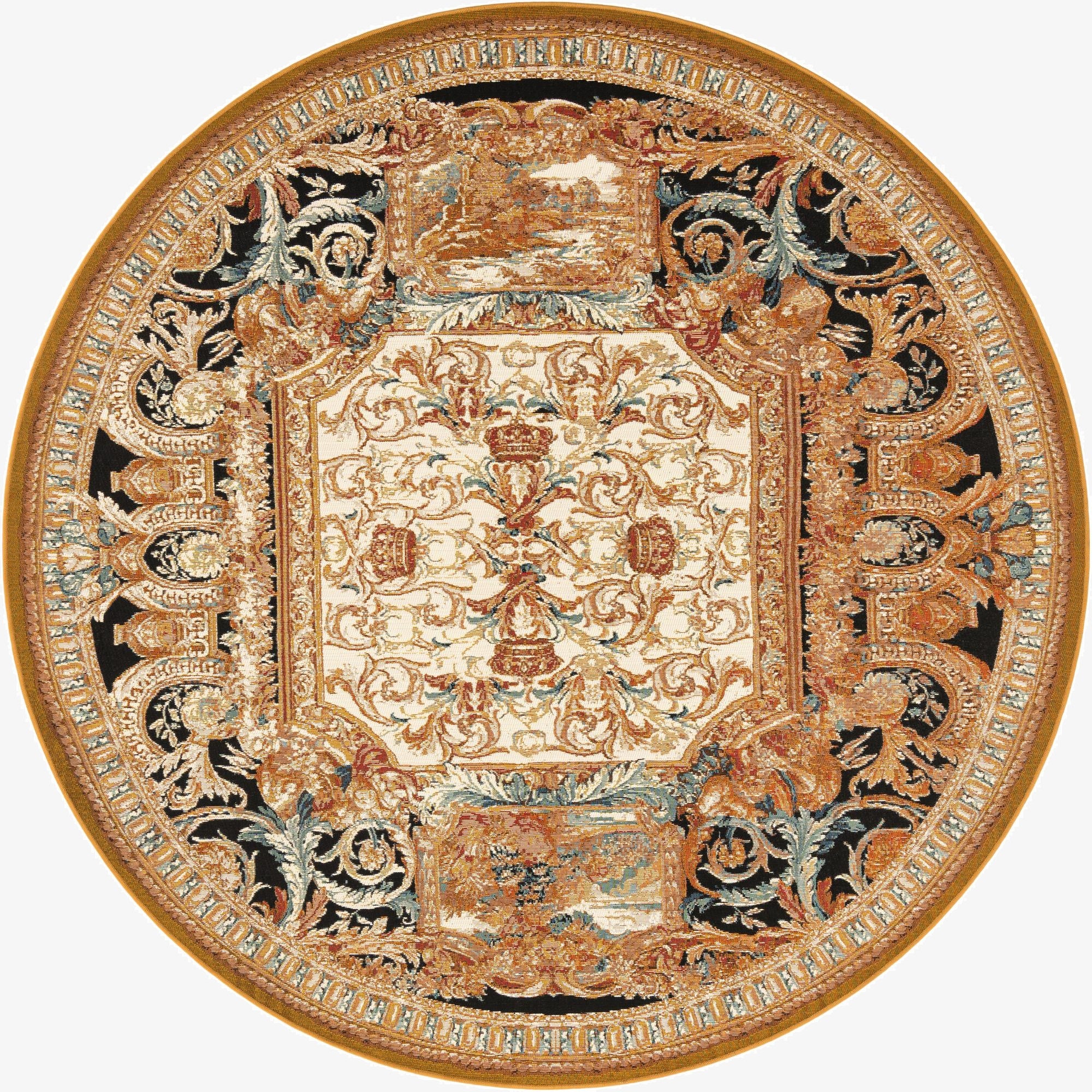 7' 10 x 7' 10  Washable Traditional Indoor / Outdoor Round Rug