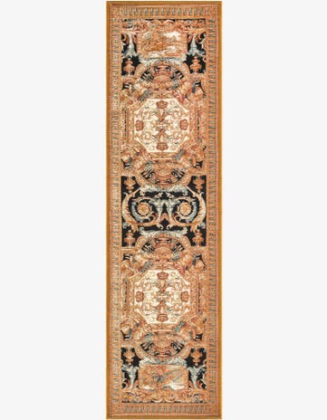 Black Gold Brown Easy-Clean Traditional Indoor / Outdoor Runner Rug