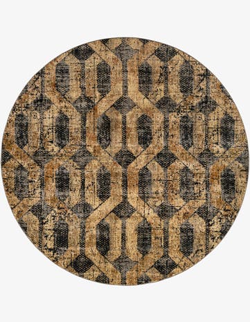 Black Gray Saturn Round Rug