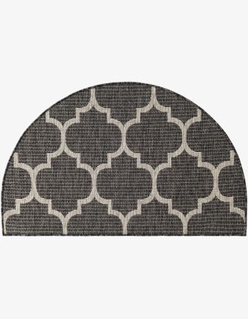 Black Easy-Clean Trellis Indoor / Outdoor Hearth Rug