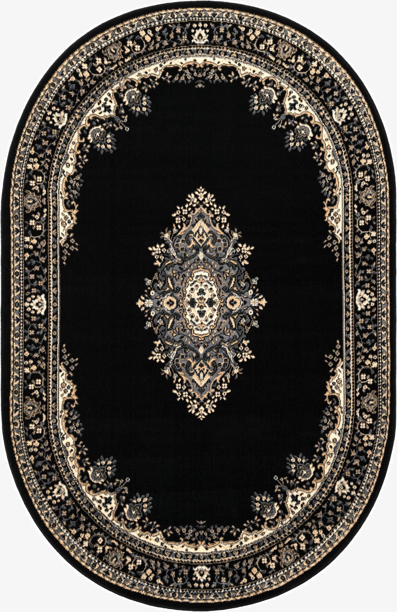 5' 3 x 8' Mashad Design Oval Rug