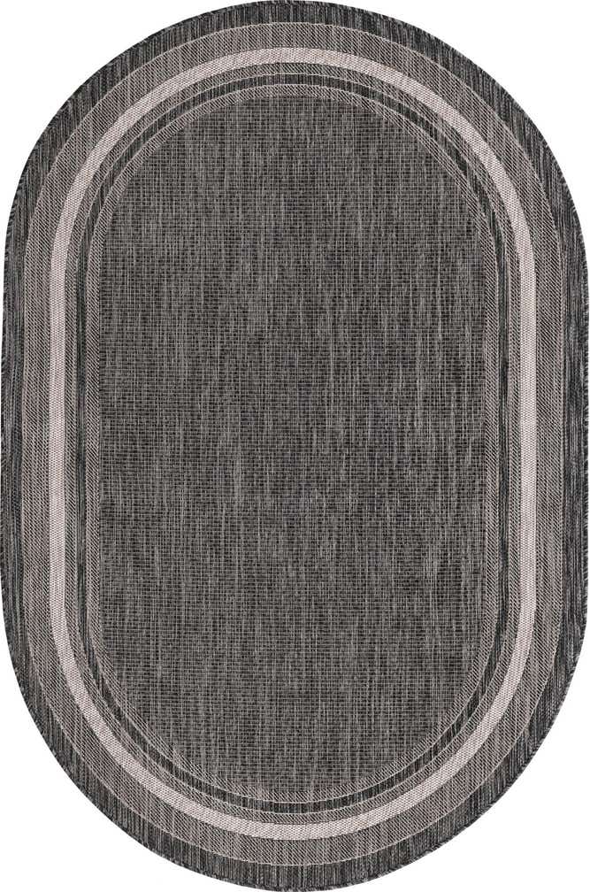 5' 3 x 8' Easy-Clean Border Indoor / Outdoor Oval Rug