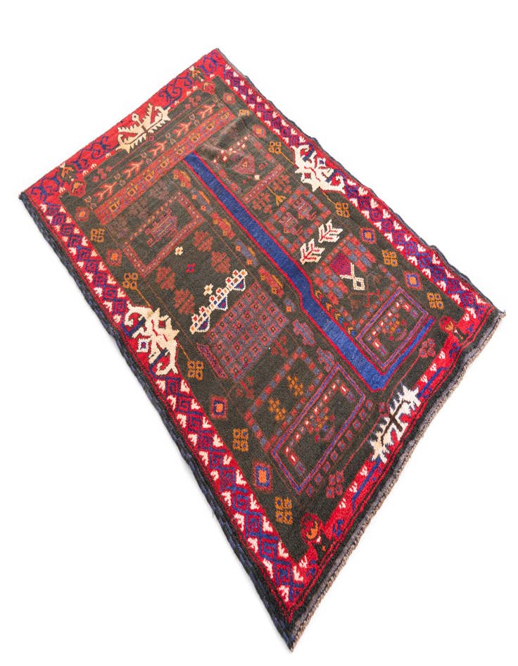 Detail image of 3' 2 x 4' 10 Hand Knotted Balouch Persian Wool Rug