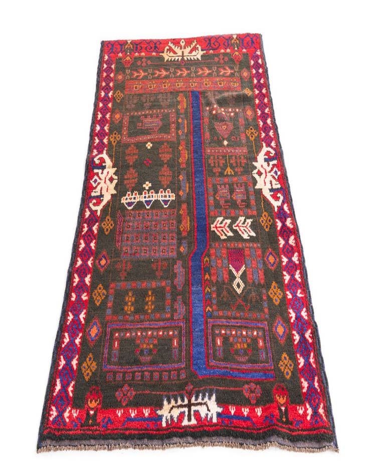 Detail image of 3' 2 x 4' 10 Hand Knotted Balouch Persian Wool Rug