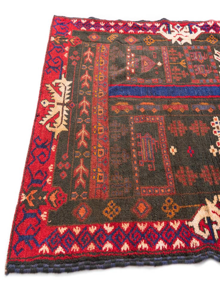 Detail image of 3' 2 x 4' 10 Hand Knotted Balouch Persian Wool Rug