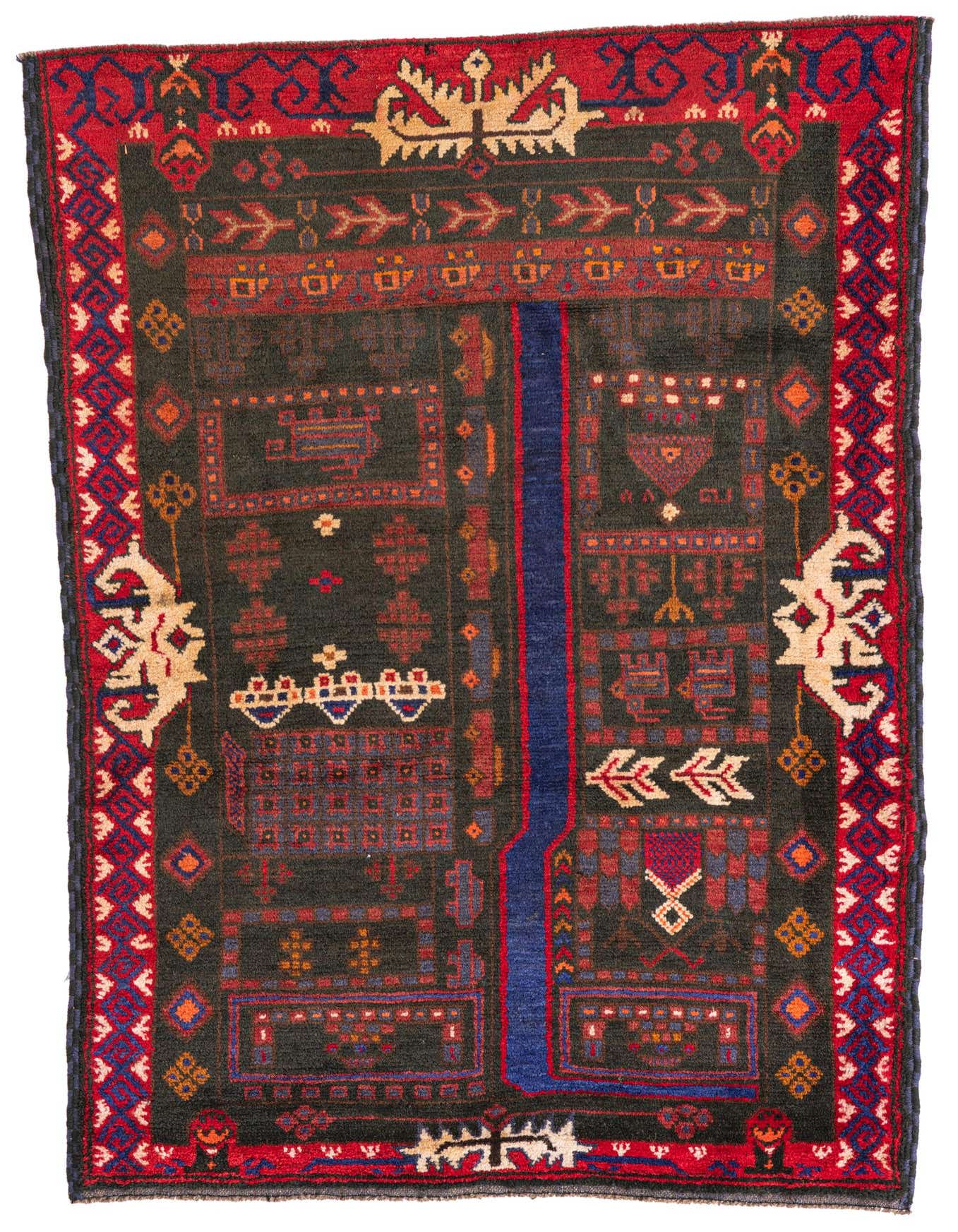 3' 2 x 4' 10 Hand Knotted Balouch Persian Wool Rug