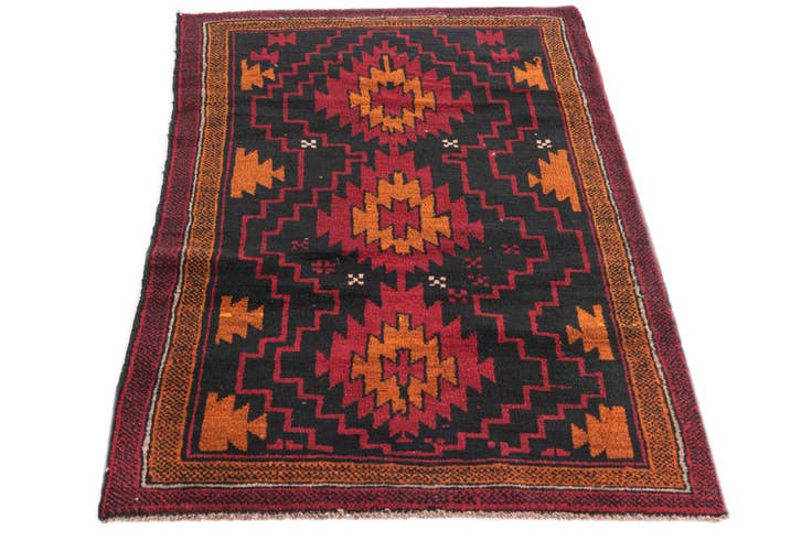 Detail image of 3' x 4' 8 Hand Knotted Balouch Persian Wool Rug