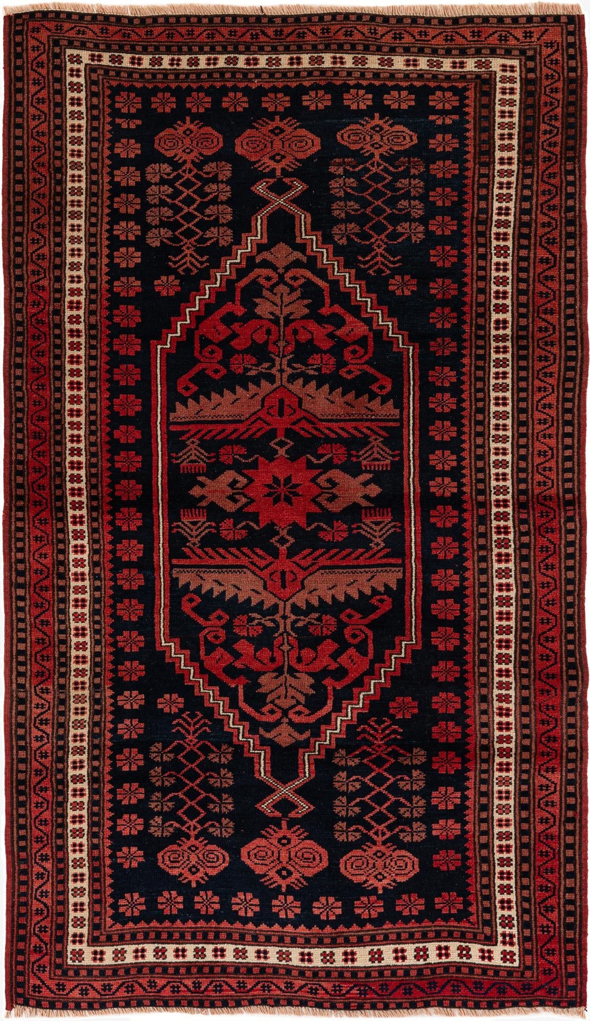 3' 7 x 6'  Hand Knotted Balouch Oriental Wool Rug