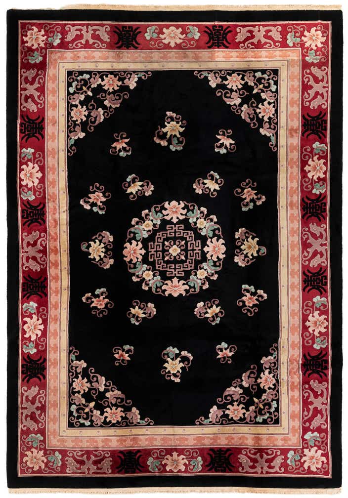 7' x 10' 3 Hand Knotted Carved Pekin Wool Rug