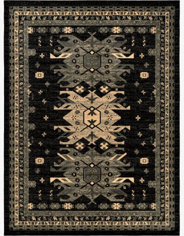 Black Heriz Design Rug