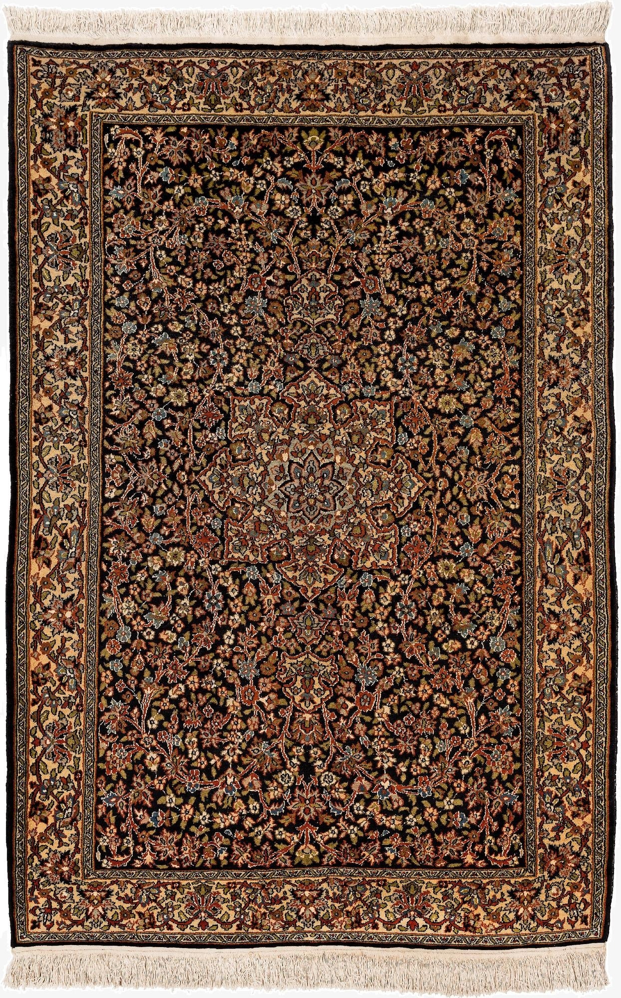 4' 3 x 6' 2  Hand Knotted Kashmir Oriental Wool Rug