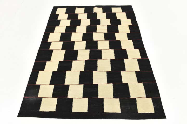 4' 4 x 6' Hand Woven Kilim Modern Wool Rug