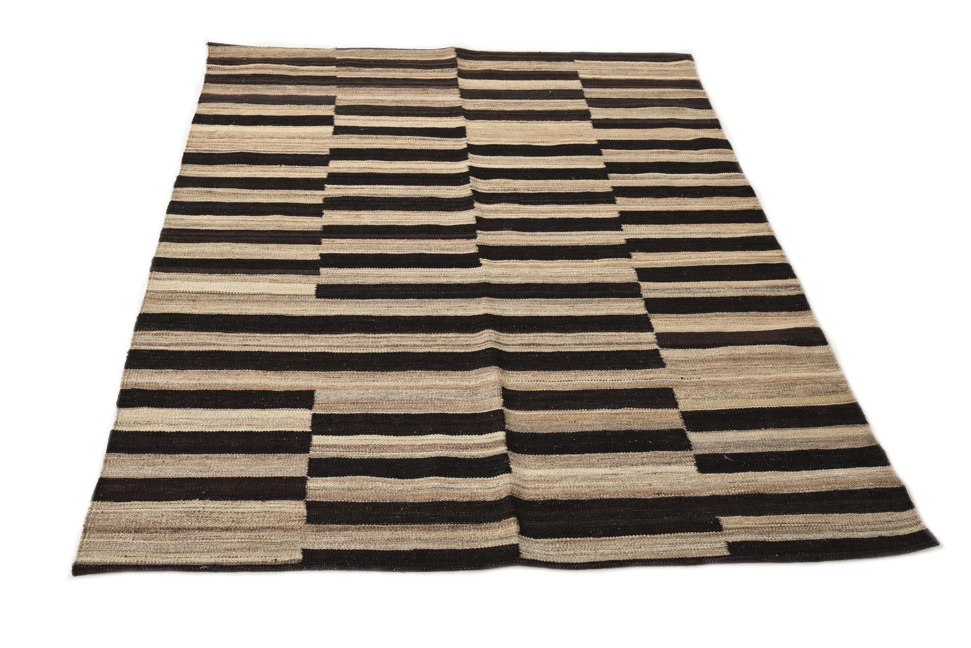 4' 3 x 5' 10 Hand Woven Kilim Modern Wool Rug