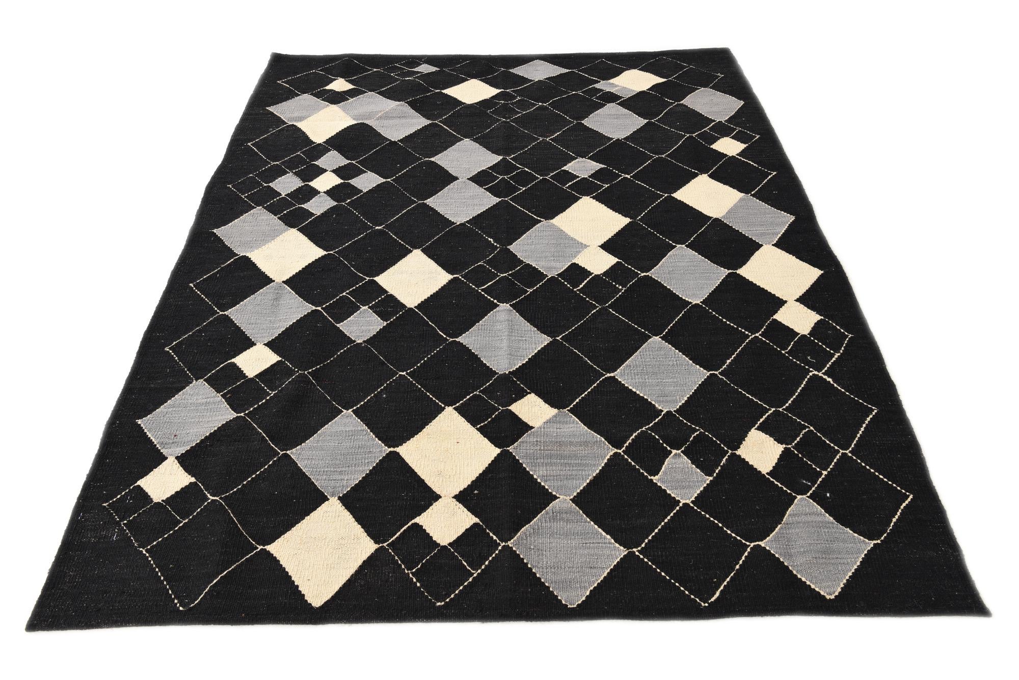 5' 1 x 6' 6 Hand Woven Kilim Modern Wool Rug
