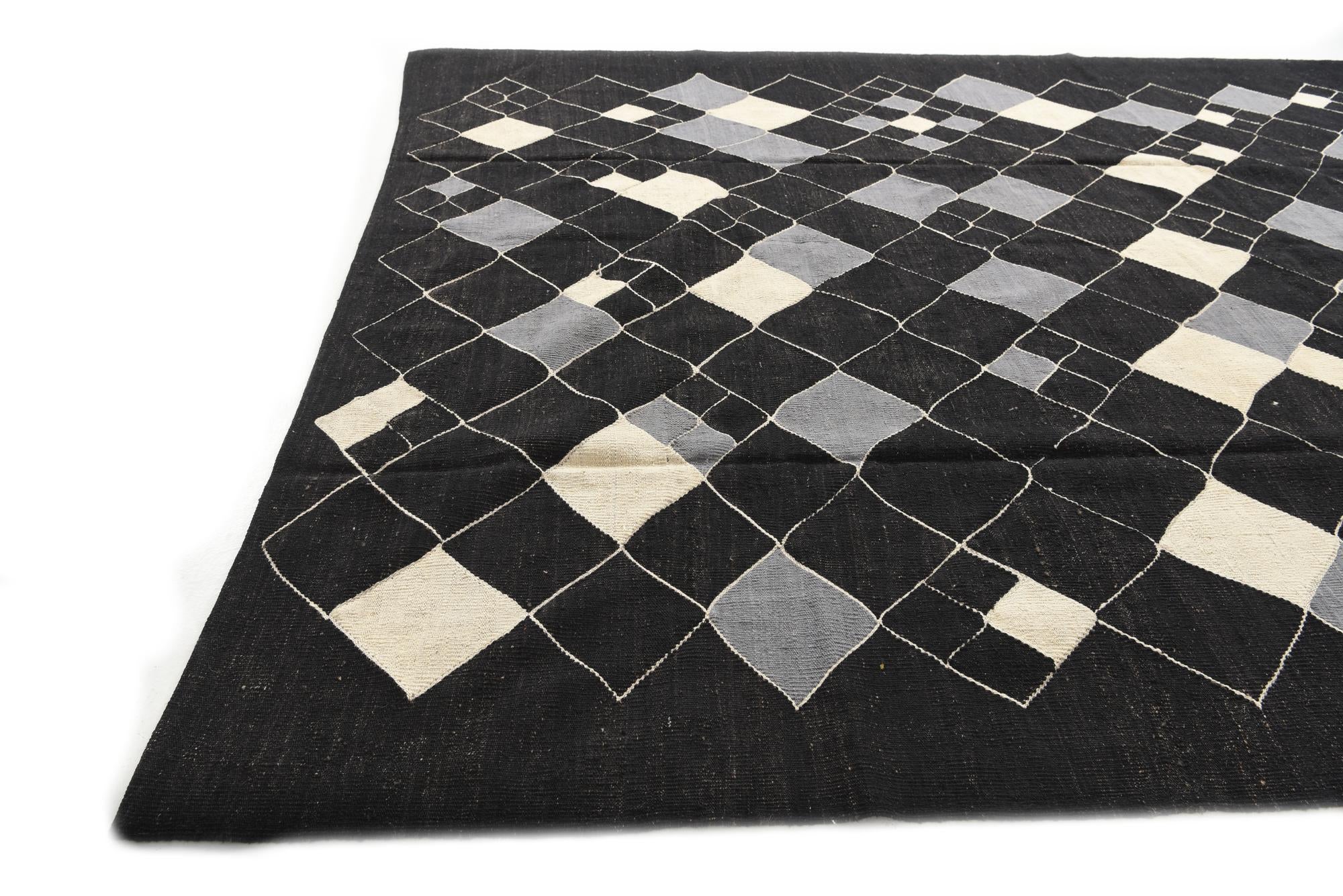 8' 8 x 9' 9 Hand Woven Kilim Modern Wool Rug