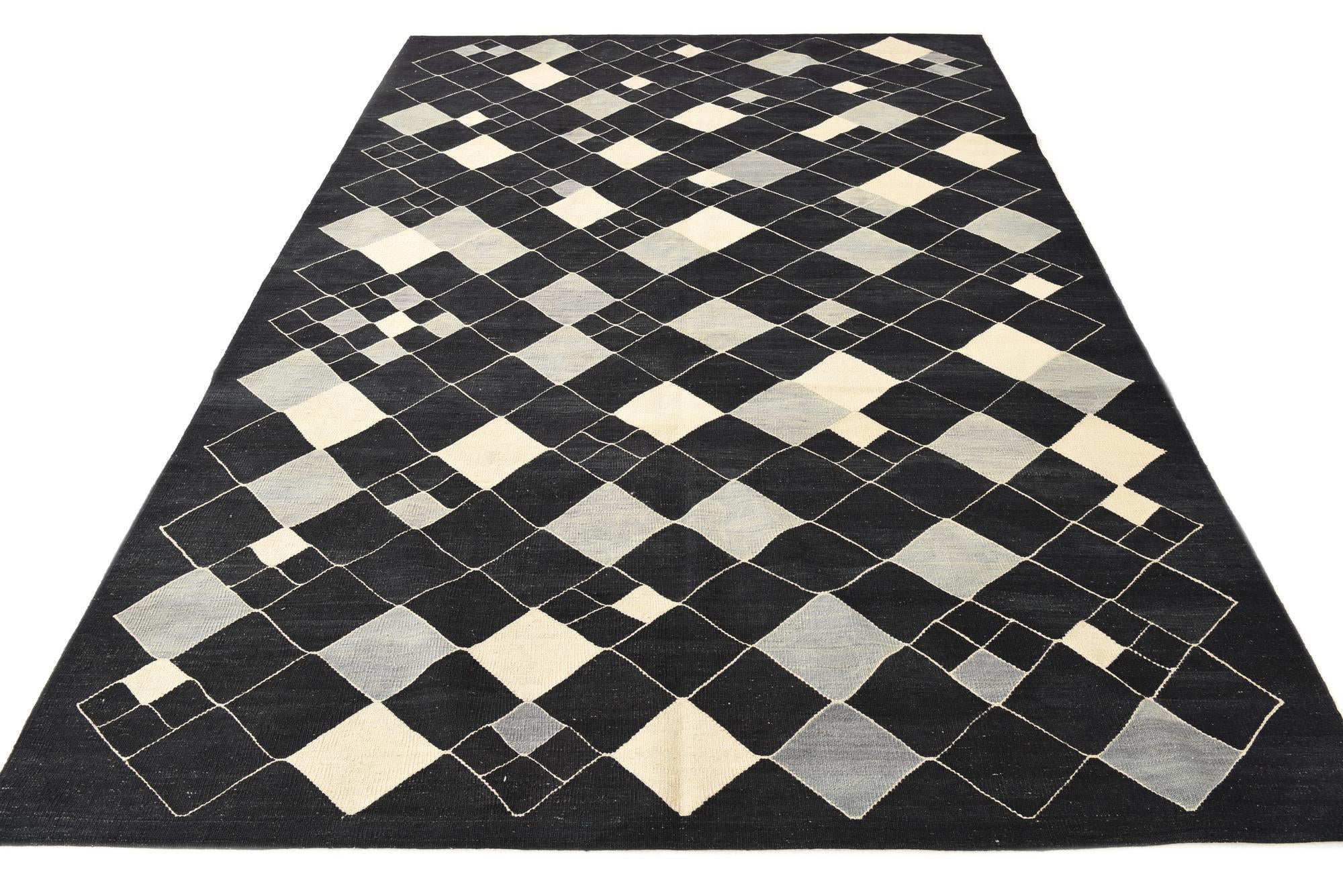 6' 10 x 9' 7 Hand Woven Kilim Modern Wool Rug