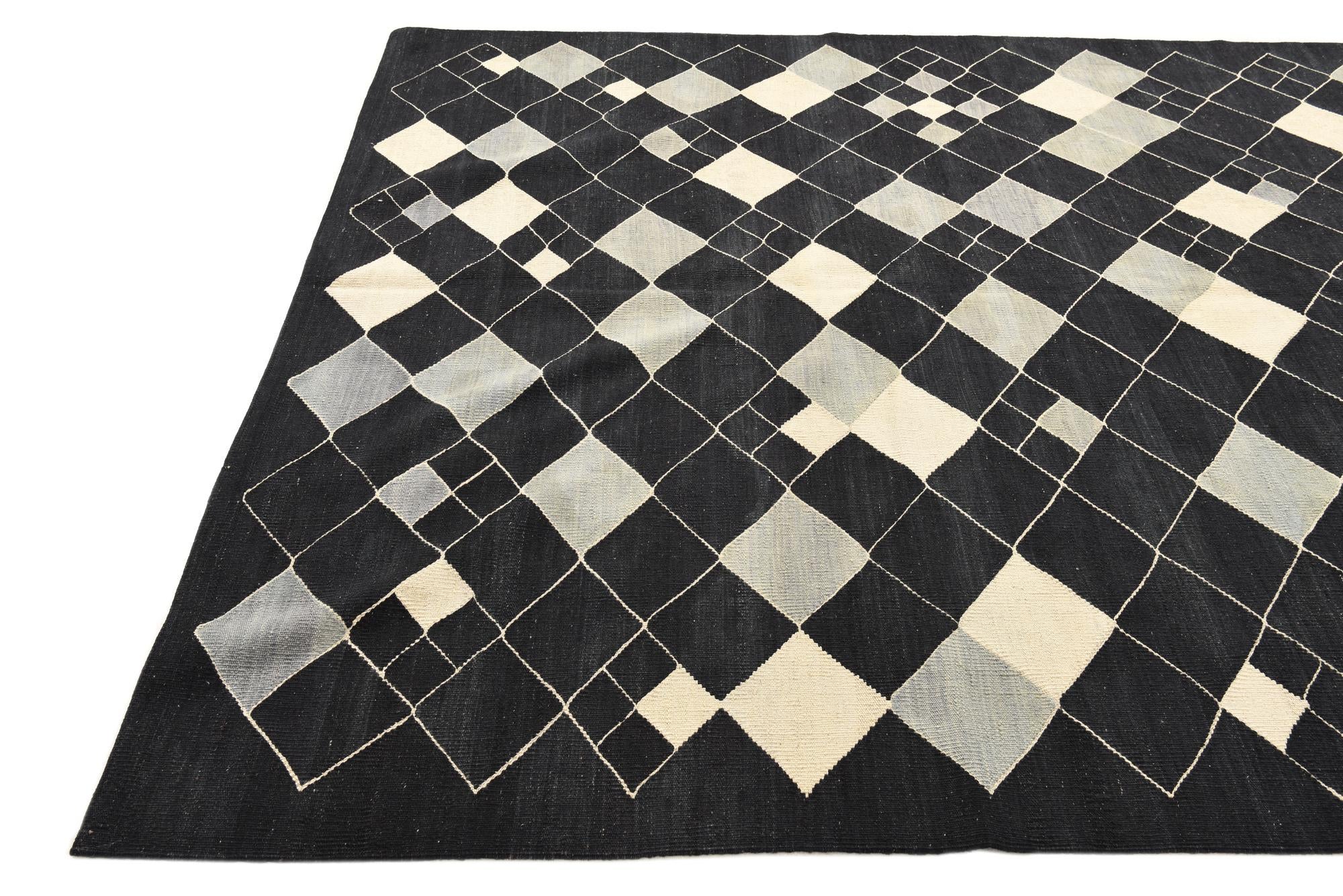 6' 10 x 9' 7 Hand Woven Kilim Modern Wool Rug
