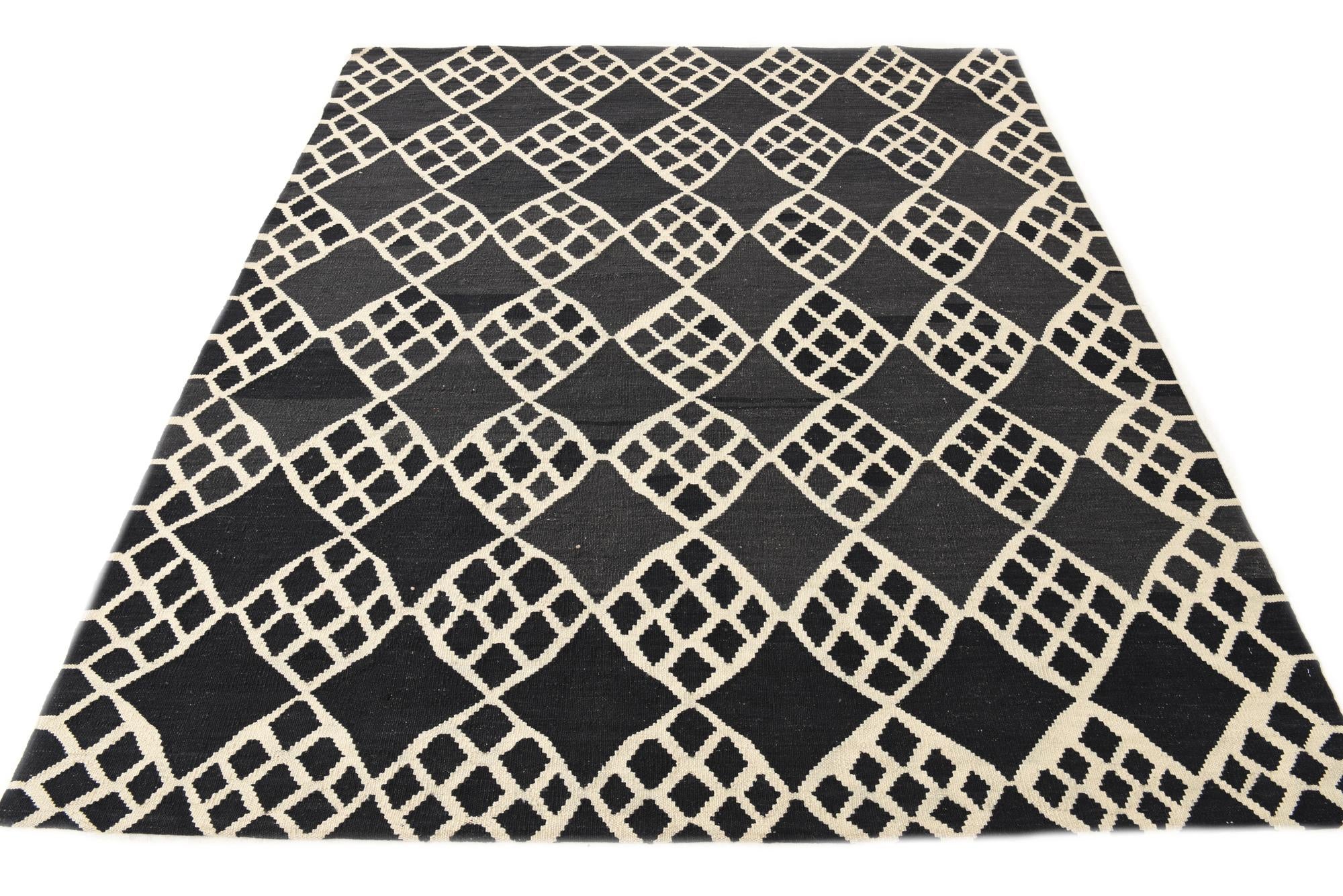6' 3 x 8' 4 Hand Woven Kilim Modern Wool Rug