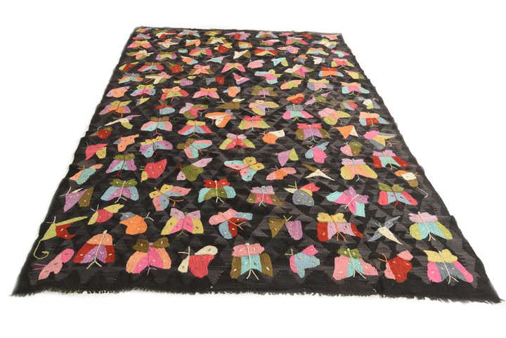 6' 4 x 9' 4 Hand Woven Kilim Suzani Wool Rug