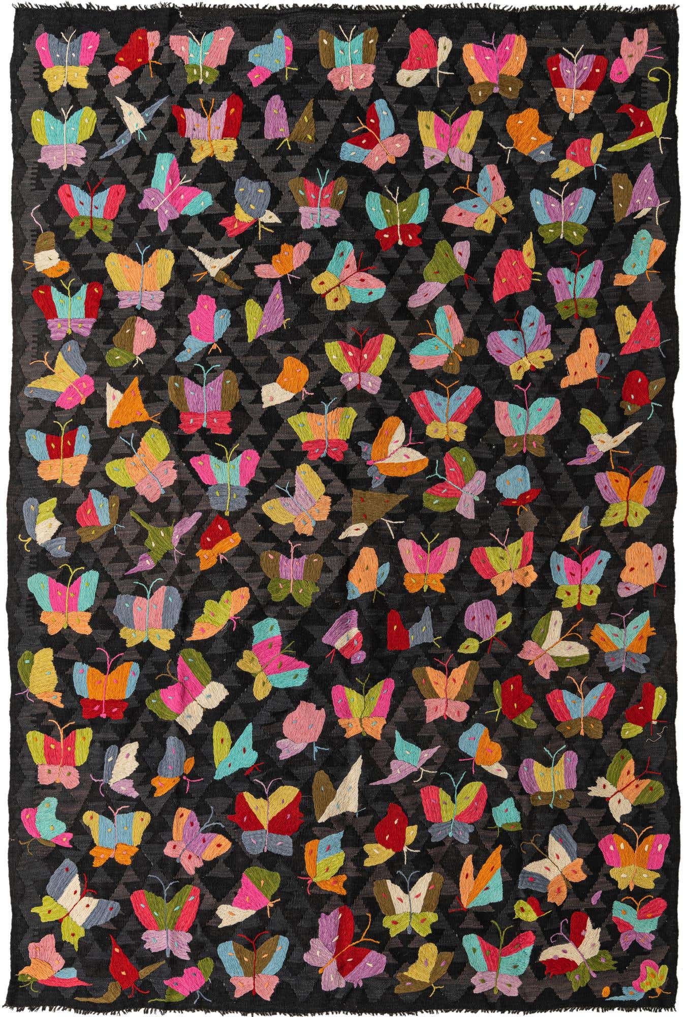 6' 4 x 9' 4 Hand Woven Kilim Suzani Wool Rug