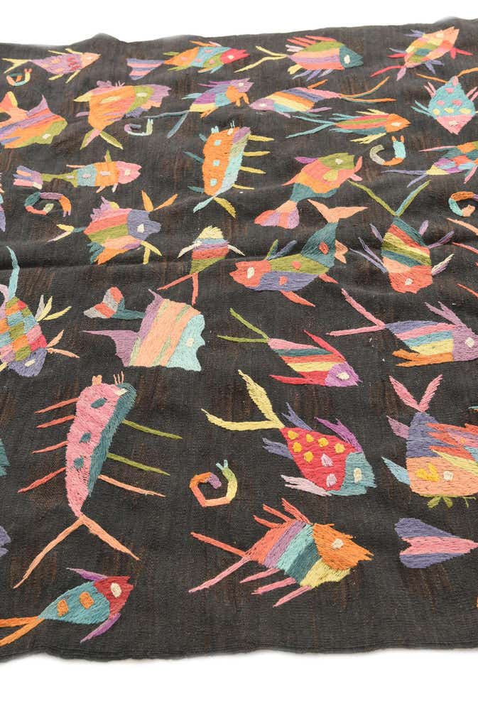 4' 6 x 6' 6 Hand Woven Kilim Suzani Wool Rug
