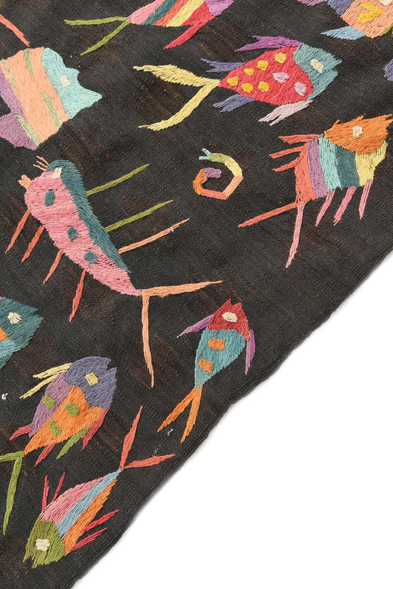 4' 6 x 6' 6 Hand Woven Kilim Suzani Wool Rug