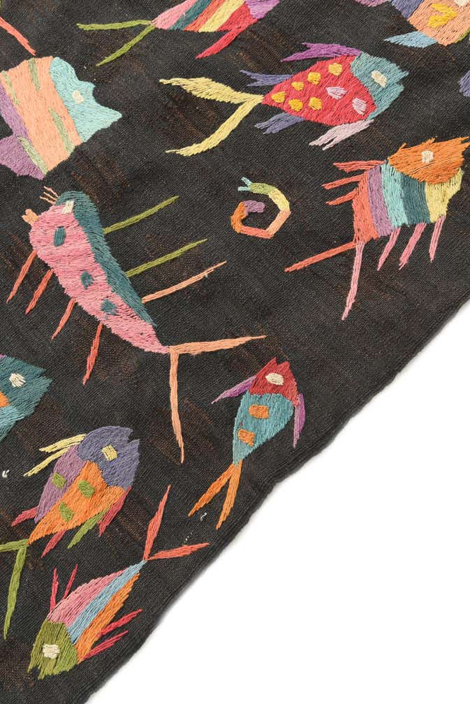 4' 6 x 6' 6 Hand Woven Kilim Suzani Wool Rug