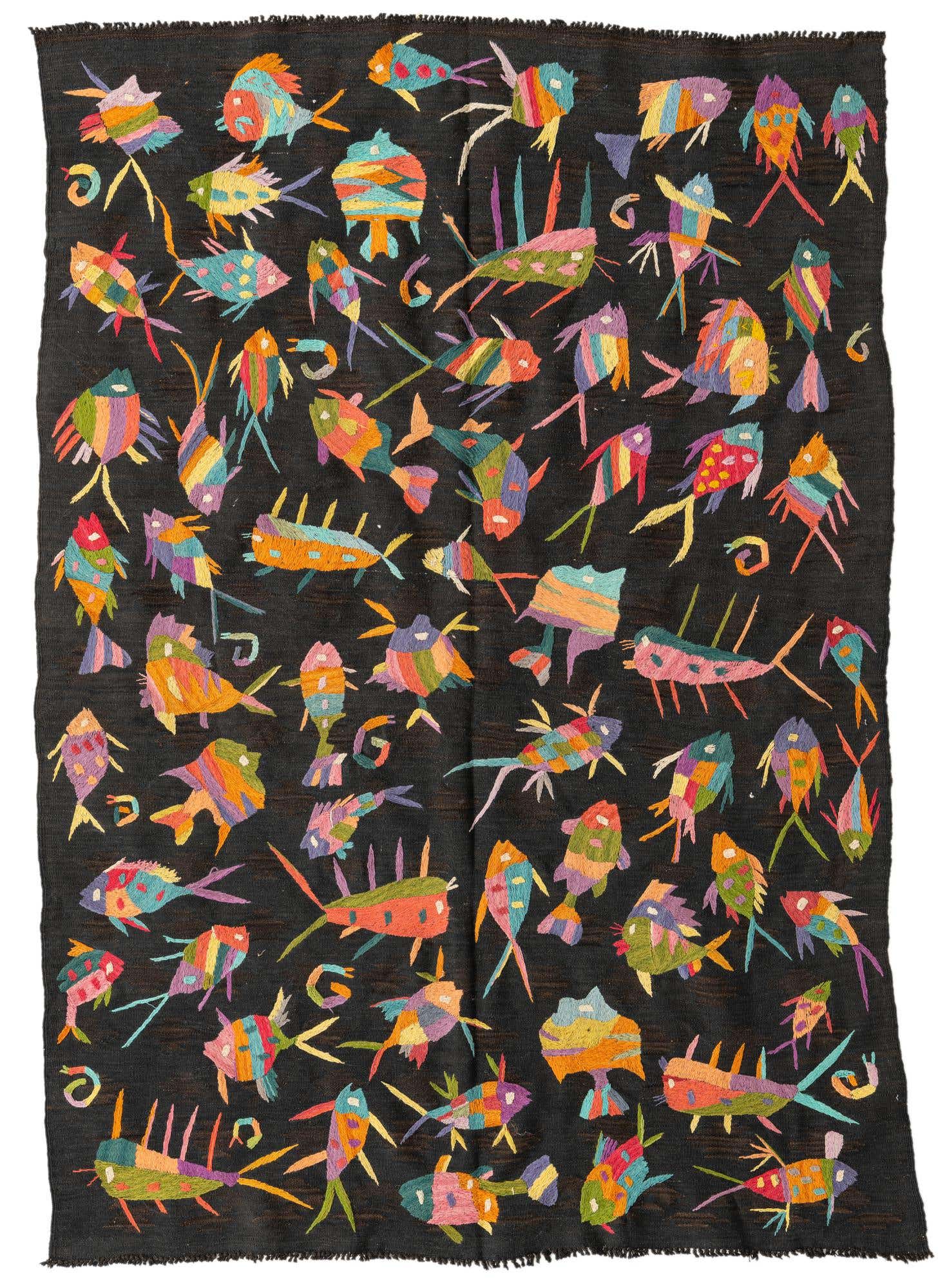 4' 6 x 6' 6 Hand Woven Kilim Suzani Wool Rug