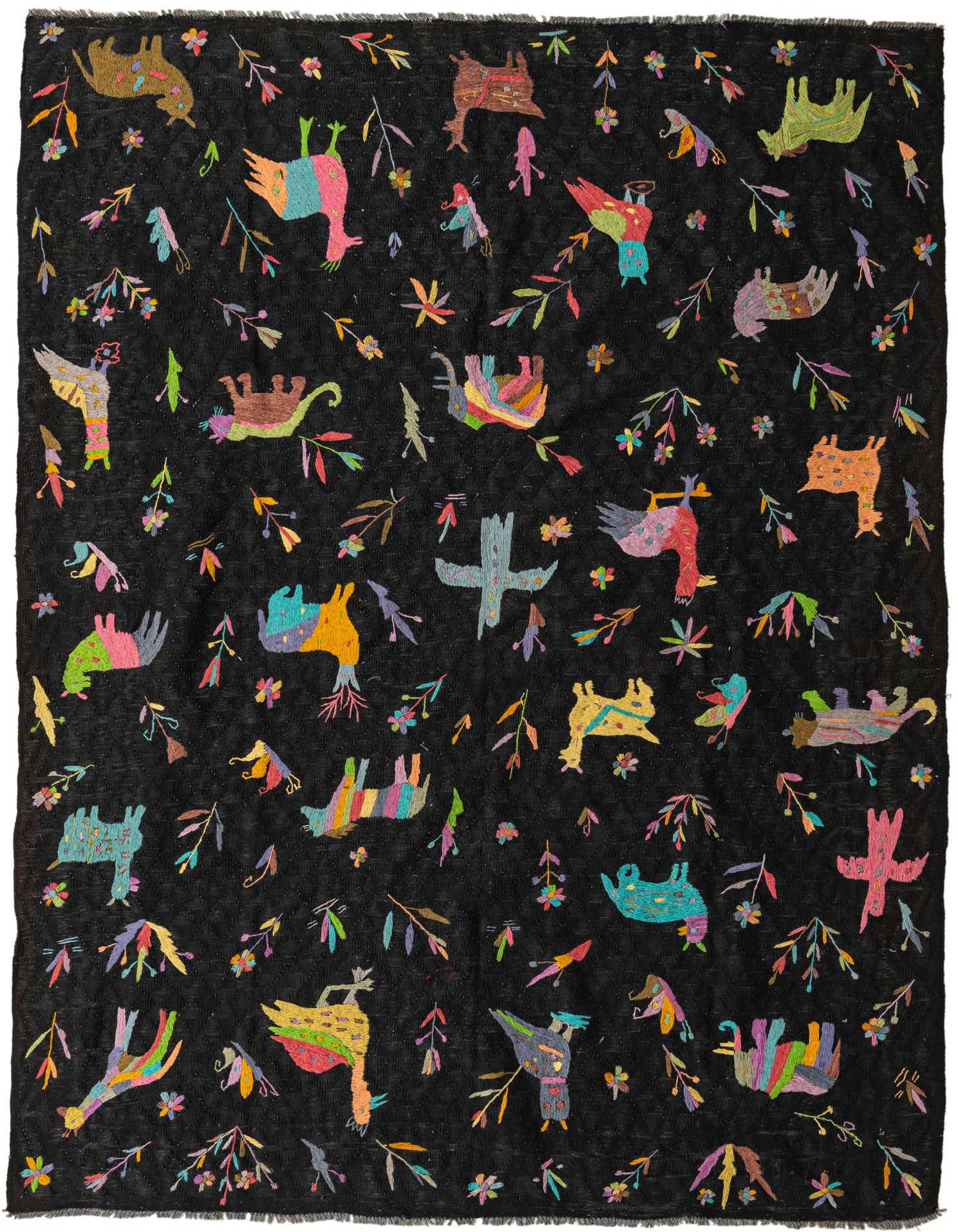 7' 2 x 9' 4 Hand Woven Kilim Suzani Wool Rug