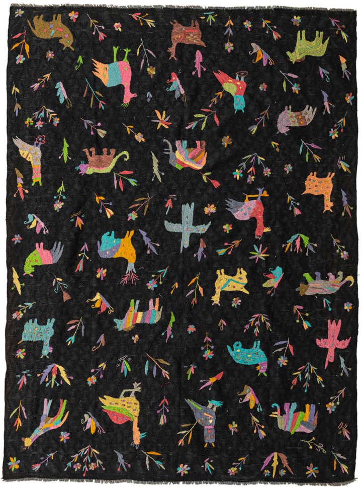 7' 2 x 9' 4 Hand Woven Kilim Suzani Wool Rug