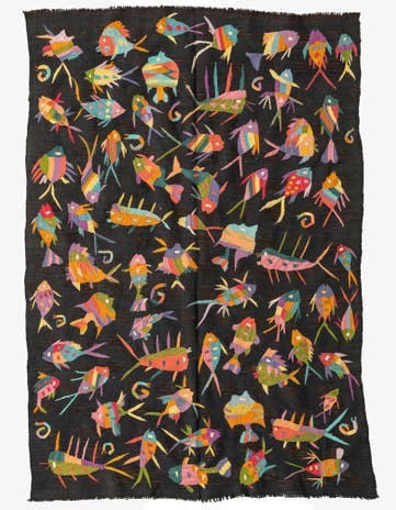 4' 6 x 6' 6 Hand Woven Kilim Suzani Wool Rug