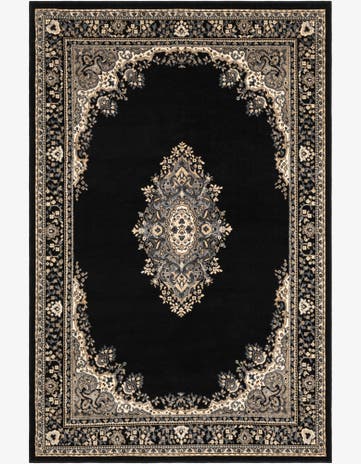 Black Mashad Design Rug