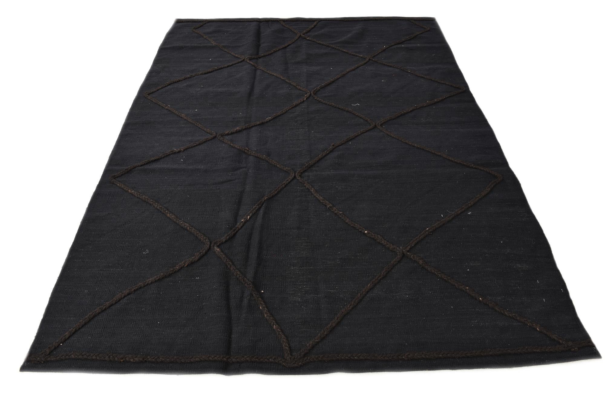 Black 5' 8 x 7' 10 Hand Knotted Moroccan Wool Rug | Rugs.com
