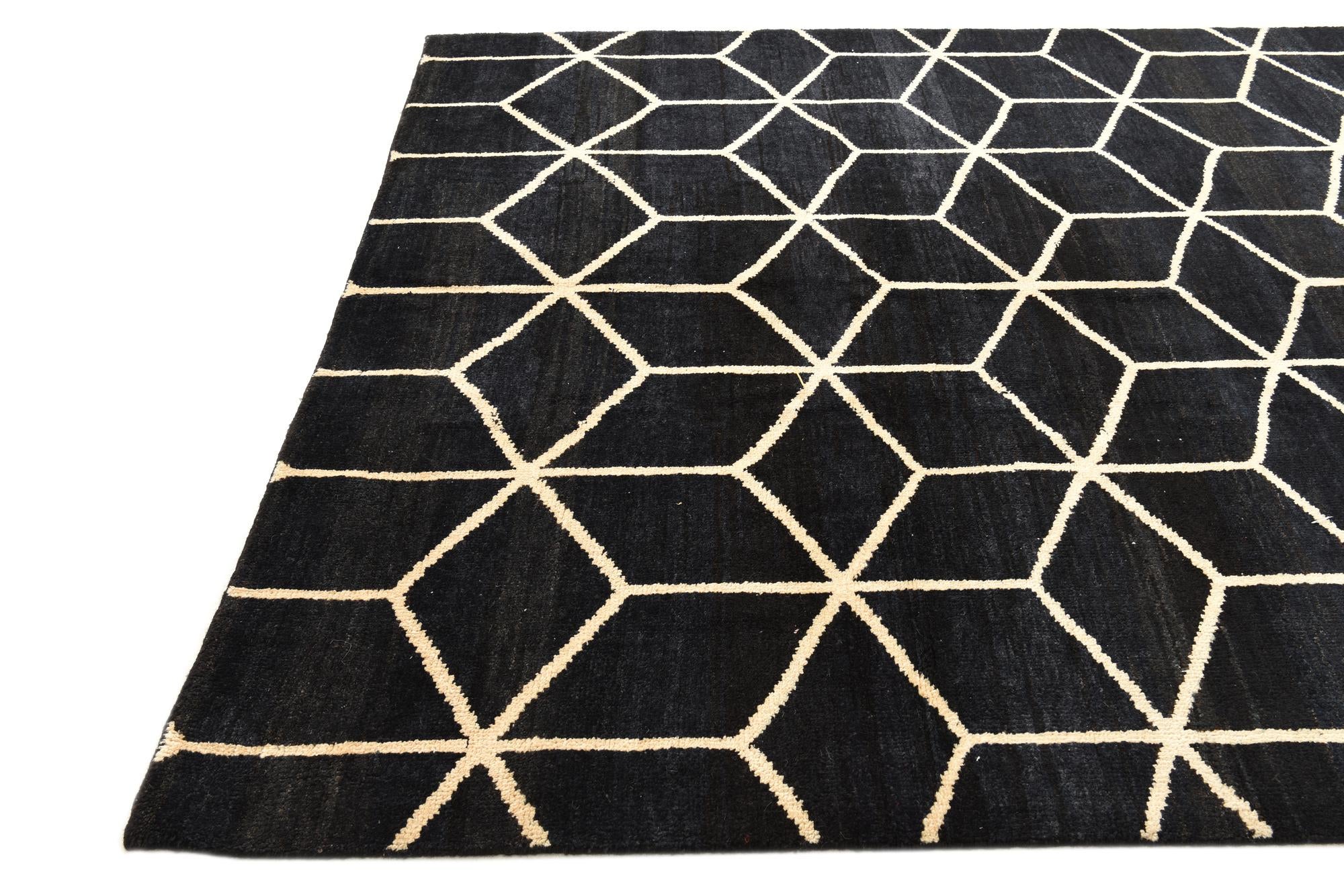 Black 6' 8 x 10' 3 Hand Knotted Moroccan Wool Rug | Rugs.com
