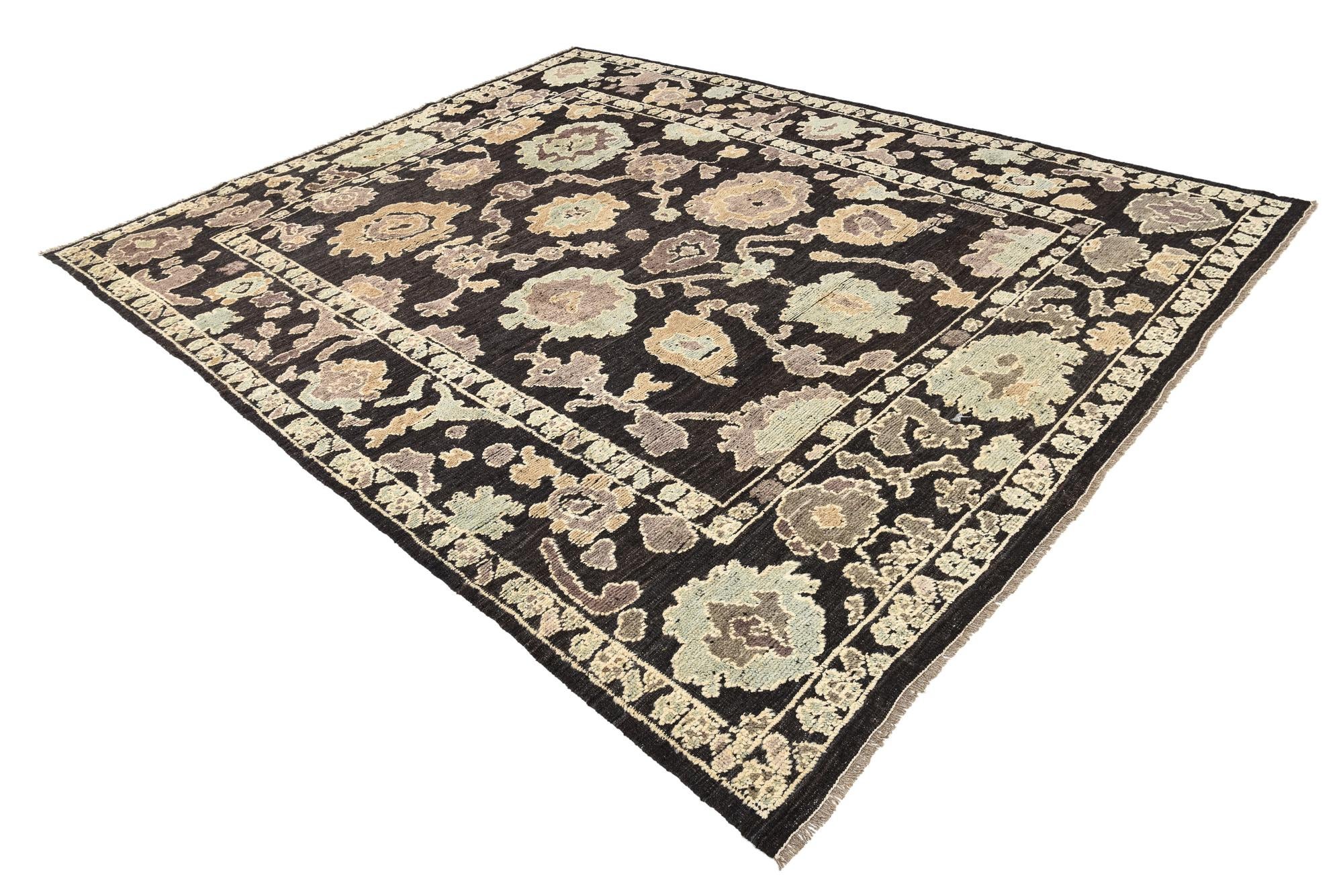 9' 6 x 12' 1 Hand Knotted Oushak Wool Rug